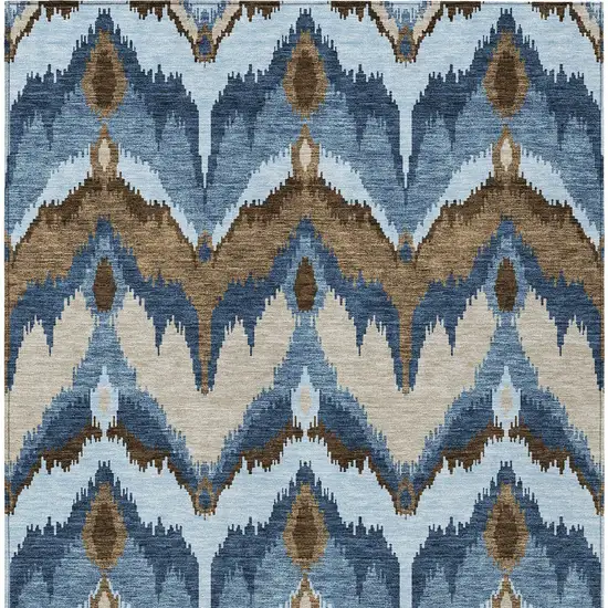 Denim Blue And Sky Blue Ikat Washable Indoor Outdoor Area Rug Photo 6