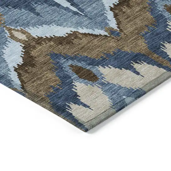 Denim Blue And Sky Blue Ikat Washable Indoor Outdoor Area Rug Photo 2