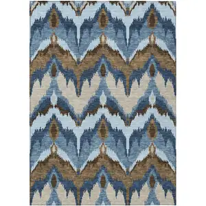 Photo of Denim Blue And Sky Blue Ikat Washable Indoor Outdoor Area Rug