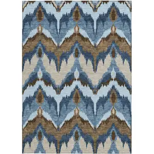 Photo of Denim Blue And Sky Blue Ikat Washable Indoor Outdoor Area Rug