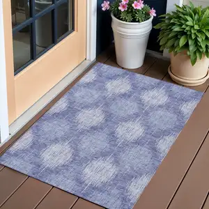 Photo of Denim Blue And Sky Blue Ikat Washable Indoor Outdoor Area Rug