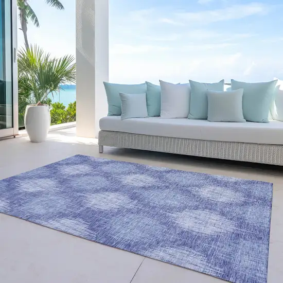 Denim Blue And Sky Blue Ikat Washable Indoor Outdoor Area Rug Photo 8