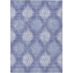 Photo of Denim Blue And Sky Blue Ikat Washable Indoor Outdoor Area Rug