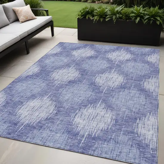 Denim Blue And Sky Blue Ikat Washable Indoor Outdoor Area Rug Photo 1