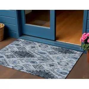 Photo of Denim Blue And Sky Blue Moroccan Washable Indoor Outdoor Area Rug