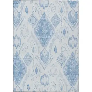 Photo of Denim Blue And Sky Blue Moroccan Washable Indoor Outdoor Area Rug