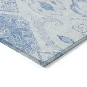 Photo of Denim Blue And Sky Blue Moroccan Washable Indoor Outdoor Area Rug