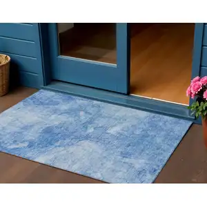 Photo of Denim Blue And Sky Blue Nautical Washable Indoor Outdoor Area Rug