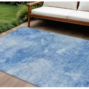 Photo of Denim Blue And Sky Blue Nautical Washable Indoor Outdoor Area Rug