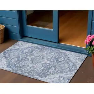 Photo of Denim Blue And Sky Blue Oriental Washable Indoor Outdoor Area Rug