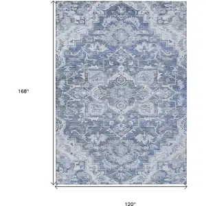 Photo of Denim Blue And Sky Blue Oriental Washable Indoor Outdoor Area Rug