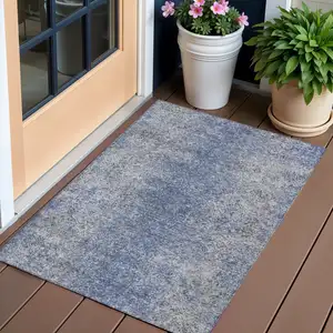 Photo of Denim Blue And Sky Blue Oriental Washable Indoor Outdoor Area Rug