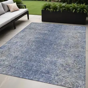 Photo of Denim Blue And Sky Blue Oriental Washable Indoor Outdoor Area Rug