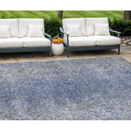 Denim Blue And Sky Blue Oriental Washable Indoor Outdoor Area Rug Photo 1