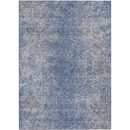 Denim Blue And Sky Blue Oriental Washable Indoor Outdoor Area Rug Photo 2