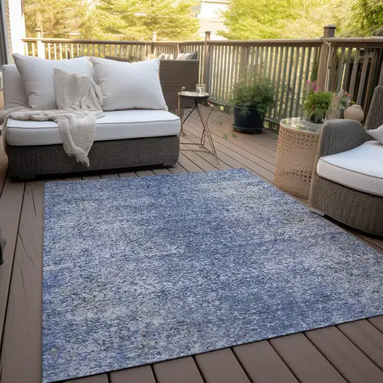 Denim Blue And Sky Blue Oriental Washable Indoor Outdoor Area Rug Photo 8