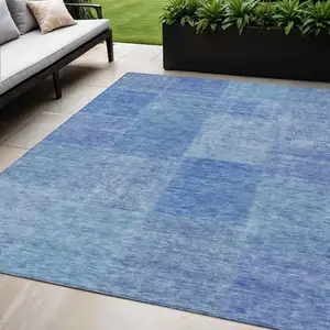 Photo of Denim Blue And Sky Blue Patchwork Washable Indoor Outdoor Area Rug