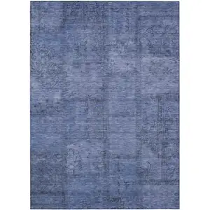 Photo of Denim Blue And Sky Blue Patchwork Washable Indoor Outdoor Area Rug