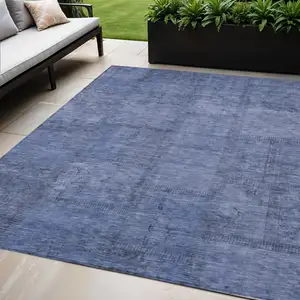 Photo of Denim Blue And Sky Blue Patchwork Washable Indoor Outdoor Area Rug