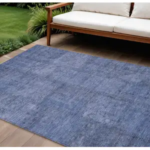 Photo of Denim Blue And Sky Blue Patchwork Washable Indoor Outdoor Area Rug