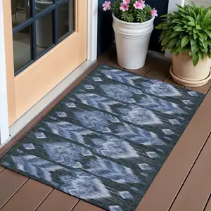 Photo of Denim Blue And Sky Blue Southwestern Washable Indoor Outdoor Area Rug