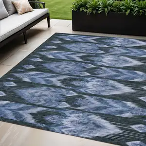 Photo of Denim Blue And Sky Blue Southwestern Washable Indoor Outdoor Area Rug