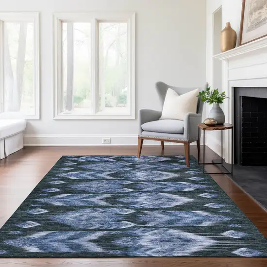 Denim Blue And Sky Blue Southwestern Washable Indoor Outdoor Area Rug Photo 9