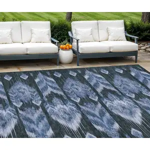 Photo of Denim Blue And Sky Blue Southwestern Washable Indoor Outdoor Area Rug