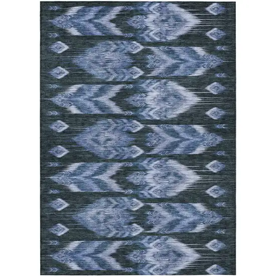 Denim Blue And Sky Blue Southwestern Washable Indoor Outdoor Area Rug Photo 2