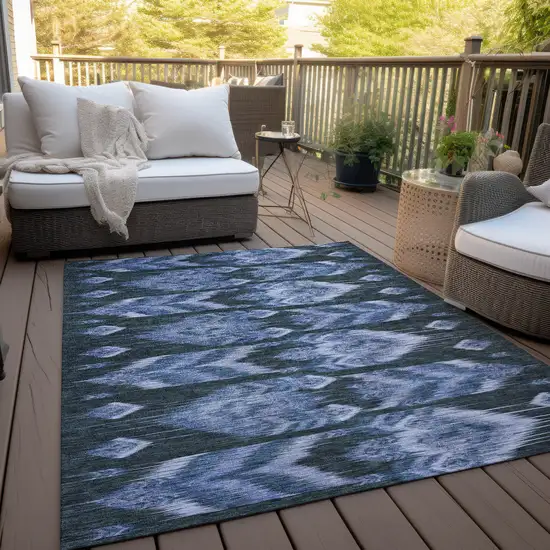 Denim Blue And Sky Blue Southwestern Washable Indoor Outdoor Area Rug Photo 8