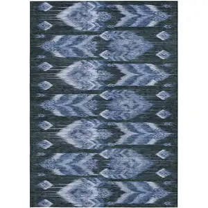 Photo of Denim Blue And Sky Blue Southwestern Washable Indoor Outdoor Area Rug