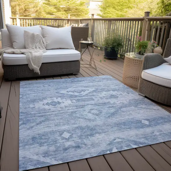 Denim Blue And Sky Blue Southwestern Washable Indoor Outdoor Area Rug Photo 7