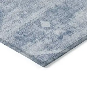 Photo of Denim Blue And Sky Blue Southwestern Washable Indoor Outdoor Area Rug