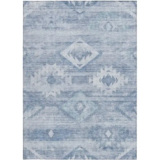 Denim Blue And Sky Blue Southwestern Washable Indoor Outdoor Area Rug Photo 6