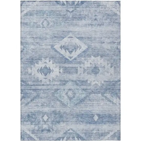 Denim Blue And Sky Blue Southwestern Washable Indoor Outdoor Area Rug Photo 2