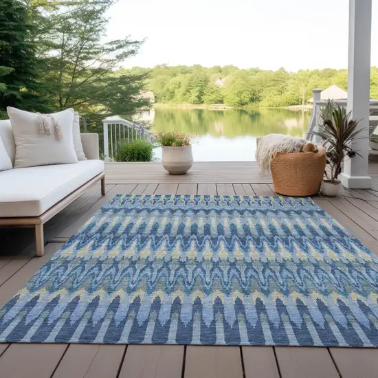 Denim Blue And Sky Blue Southwestern Washable Indoor Outdoor Area Rug Photo 9