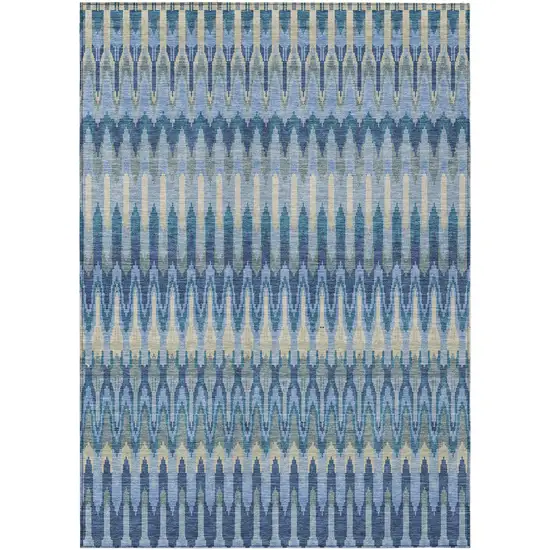 Denim Blue And Sky Blue Southwestern Washable Indoor Outdoor Area Rug Photo 2