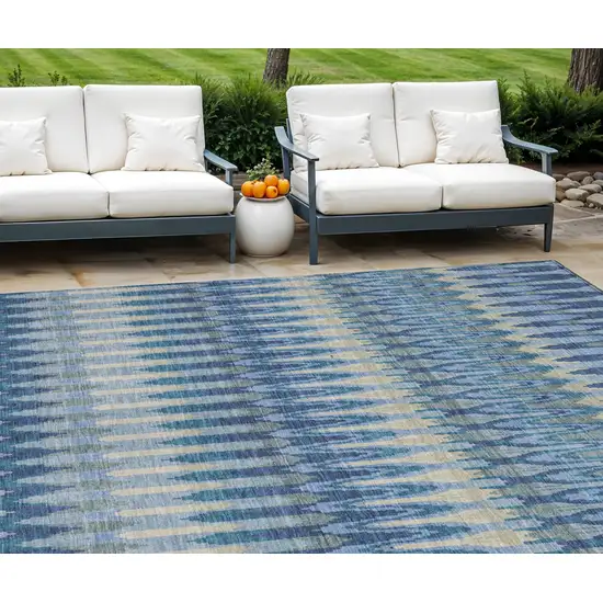 Denim Blue And Sky Blue Southwestern Washable Indoor Outdoor Area Rug Photo 1