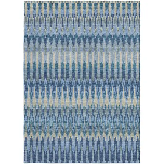 Denim Blue And Sky Blue Southwestern Washable Indoor Outdoor Area Rug Photo 8