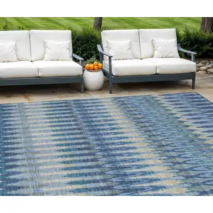 Photo of Denim Blue And Sky Blue Southwestern Washable Indoor Outdoor Area Rug