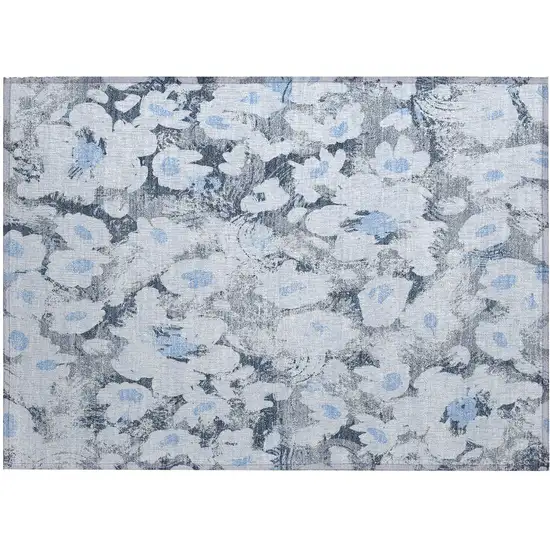 Denim Blue Floral Washable Non Skid Indoor Outdoor Area Rug Photo 2