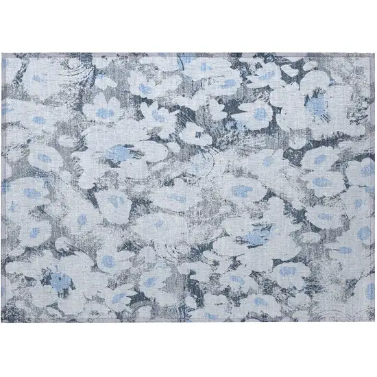 Denim Blue Floral Washable Non Skid Indoor Outdoor Area Rug Photo 5