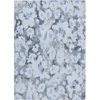 Photo of Denim Blue Floral Washable Non Skid Indoor Outdoor Area Rug