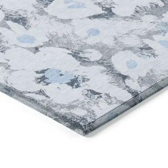 Denim Blue Floral Washable Non Skid Indoor Outdoor Area Rug Photo 4