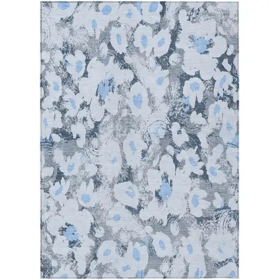 Denim Blue Floral Washable Non Skid Indoor Outdoor Area Rug Photo 2