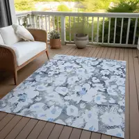 Photo of Denim Blue Floral Washable Non Skid Indoor Outdoor Area Rug