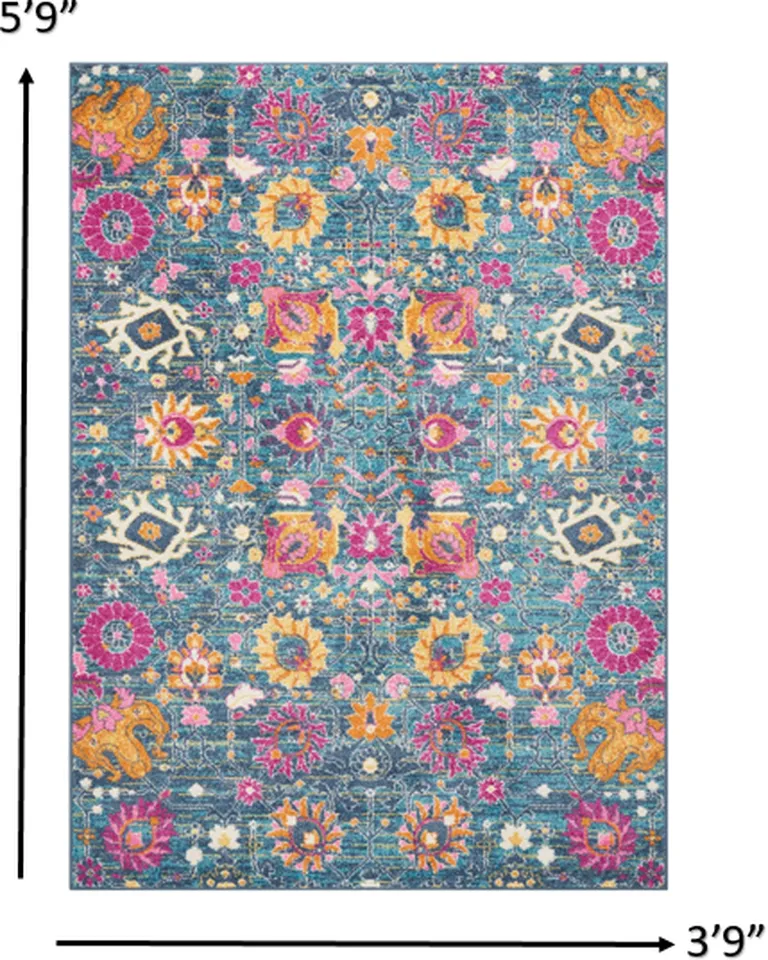 Denim Blue Florals Distressed Area Rug Photo 3