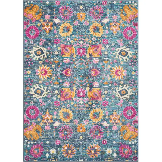 Denim Blue Florals Distressed Area Rug Photo 1