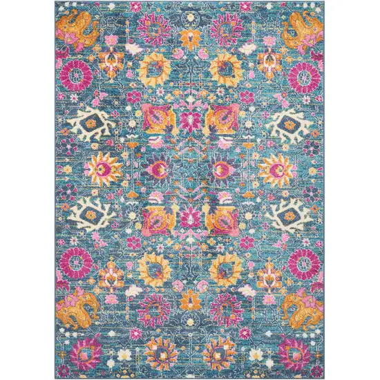 Blue And Orange Floral Power Loom Area Rug Photo 1