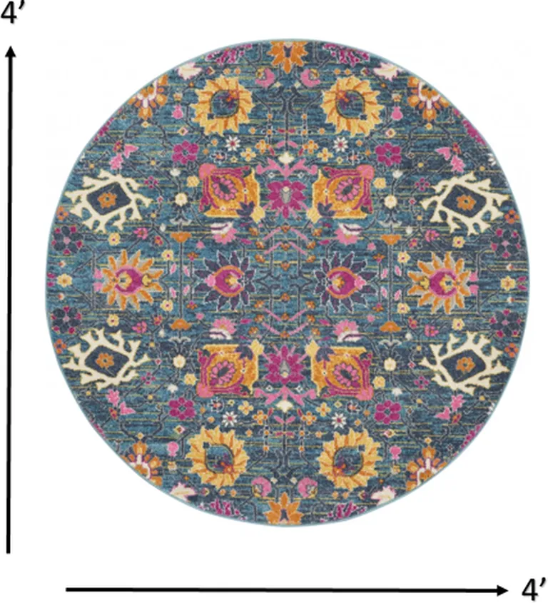 Denim Blue Florals Distressed Area Rug Photo 4